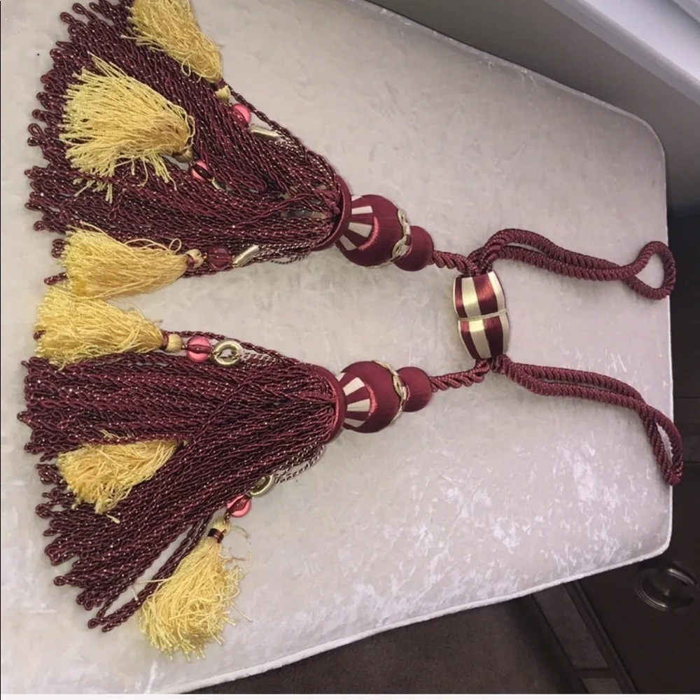 NWOT Custom Decorative elegant curtain tassel tiebacks with beading (set)